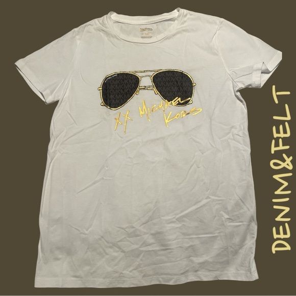 Michael Kors White/Gold Logo Aviator Print Organic Cotton T-Shirt | NEW/NWT!!🕶️ - Picture 4 of 8